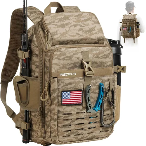 Miniatura 14 de Piscifun - Mochila para equipo de pesca con soporte para caña y equipo, bolsa de almacenamiento para equipo de pesca ligera con cubierta protectora