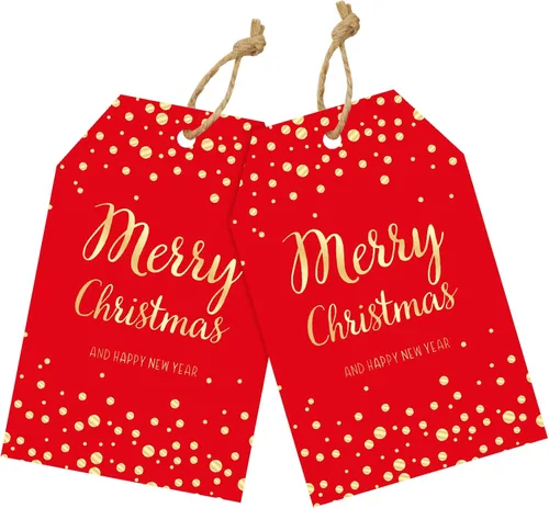 Miniatura 12 de joycraft 50 etiquetas de Feliz Navidad con cuerda - 3.3 x 2.1 pulgadas etiquetas blancas de papel con calcetín navideño, etiquetas colgantes