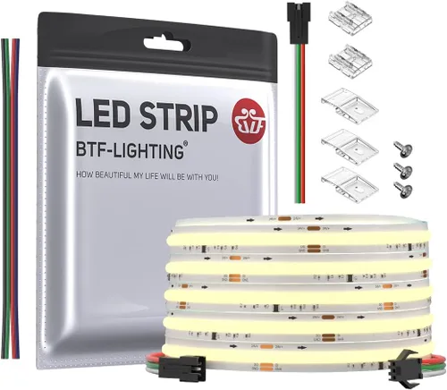 Miniatura 8 de BTF-LIGHTING FCOB - Tira LED COB direccionable WS2811 IC 3000K blanco cálido, flexible, de alta densidad, uniforme, luz blanca de persecución, 16.4