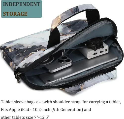 Miniatura 3 de JIANYA Bolsa de transporte para tableta para niños con correa para el hombro, 10-12.5 pulgadas, mármol cian