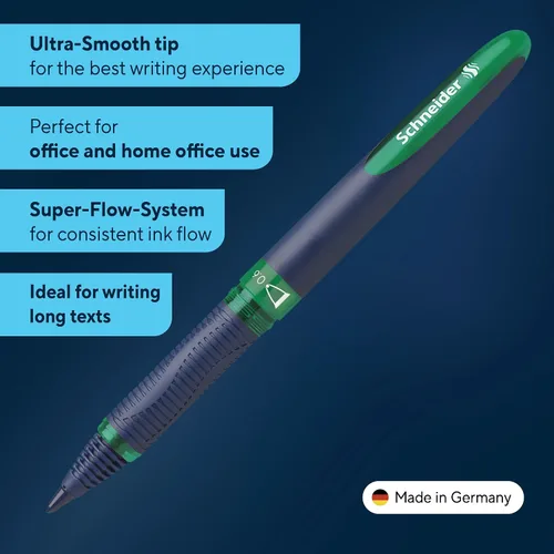 Miniatura 2 de Schneider One Business Bolígrafo Rollerball, Punta Ultra-Suave de 0.6 mm, Barril Azul, Tinta Verde, Caja de 10 Bolígrafos (183004)
