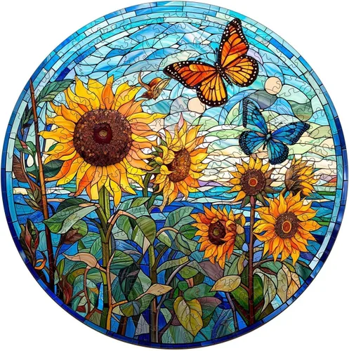 Miniatura 9 de Rompecabezas de madera para adultos, rompecabezas de madera de girasol de cristal, rompecabezas de madera de forma única para adultos, rompecabezas