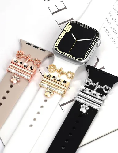 Miniatura 7 de JR.DM Dijes para correa de reloj con anillos decorativos brillantes, compatibles con Apple Watch de 1.575 pulgadas, 1.496 pulgadas, 1.614 pulgadas