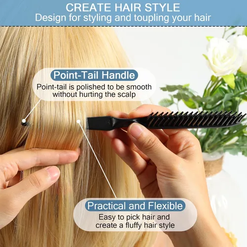 Miniatura 5 de SIMPOR Peine de pelo de 3 filas para desenredar natural, cepillo de peinado de pelo, cerdas de nailon, destrenzar, peine de cola de rata
