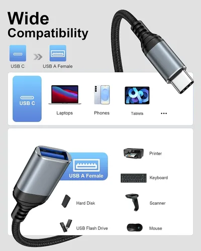 Miniatura 7 de AILKIN Adaptador USB C a USB 3.0, adaptador OTG para Android, USB C macho a USB hembra OTG cable para iPhone 17/17e/17Pro/Air/16 Pro/16e/16/15 Pro