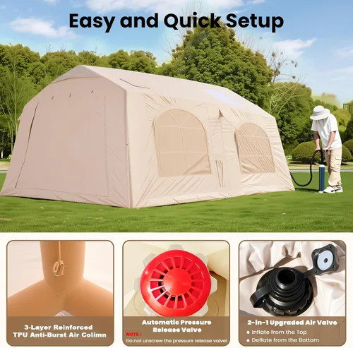 Miniatura 8 de Inflatable Tents for Camping, Blow Up Tent with Hand Pump, Easy Setup Inflatable Hot Tent with Stove Jack, Waterproof Oxford Air Glamping Tents for