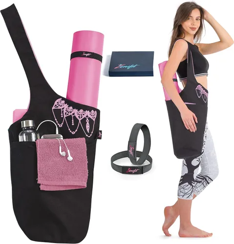 Miniatura 13 de Bolsa para esterilla de yoga: bolsa de yoga versátil con correas para alfombrilla y bolsillos de almacenamiento, sostiene esterillas de yoga y Negro