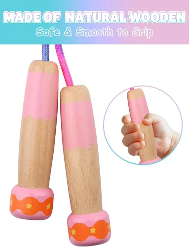 Miniatura 4 de Cuerda de Saltar para Niños, Lorvain Cuerda de Saltar Ajustable, Cuerdas de Saltar para Niños con Mango de Madera para Niñas y Niños, Cuerdas
