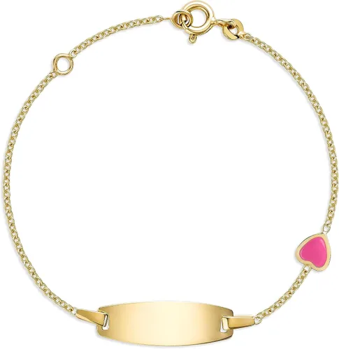 UNICORNJ Pulsera de identificación de oro de 14 quilates grabable para niñas, niños y bebés, pulseras personalizadas con nombre de cadena Figaro