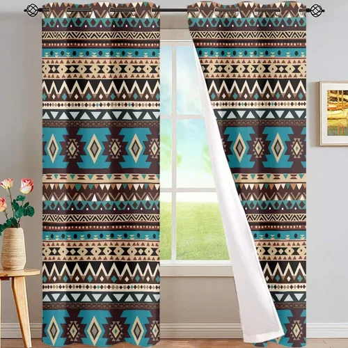 Miniatura 45 de Dreaweet African Tribal Blackout Curtains 63 Inch Long 2 Panels Set Bohemian Ethnic Geometric Grommet Top Thermal Insulated Curtains for Living Room