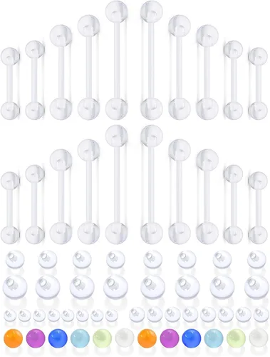 Miniatura 5 de Anillos de lengua de plástico de 14 G para cirugía deportiva, joyería de piercing de lengua transparente, acrílico flexible, recto, puente de barra