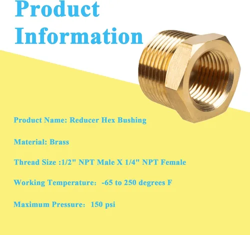 Miniatura 4 de 6 piezas de latón reductor hexagonal buje roscado montaje de tubería 1/2 pulgada NPT macho x 1/4 pulgadas NPT de latón resistente adaptador de tubo