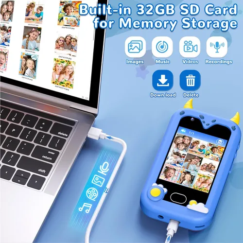 Miniatura 7 de Lapare - Teléfono inteligente para niños, 2.8'' de pantalla táctil HD con cámara doble para niños, teléfono de juguete de dinosaurio