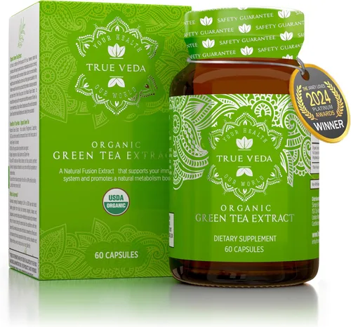 Cápsulas de extracto de té verde orgánico - Certificado orgánico USDA | 60 cápsulas de té verde | Pastillas de té verde | Extracto de té verde EGCG