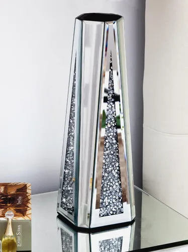 Miniatura 2 de SHYFOY Jarrón de flores con espejo de diamante triturado para decoración del hogar, cristal plateado, jarrón decorativo de espejo impresionante