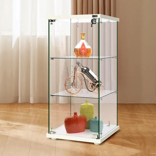 Miniatura 8 de VIVOHOME Gabinete de exhibición de vidrio de 2 capas con cerradura, 15.7" x 15.7" x 31.9" (ancho x profundidad x altura), vidrio templado, base
