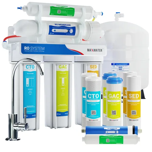 Miniatura 9 de Max Water Sistema de filtración de agua estándar de 5 etapas 100 GPD (galones por día) RO (ósmosis inversa) para trabajo pesado - montaje debajo
