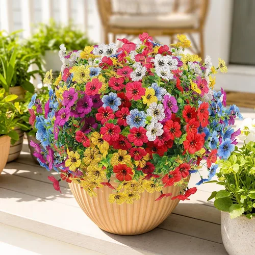 Miniatura 18 de ATTGREAT Flores artificiales para exteriores, plantas sintéticas resistentes a los rayos UV, flores falsas, margaritas, 12 paquetes de plnats de Azul