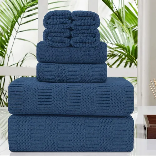Miniatura 23 de Juego de 8 toallas de baño extra grandes azules - 2 toallas de baño extra grandes, 2 toallas de mano, 4 toallas faciales - 600GSM suaves, altamente