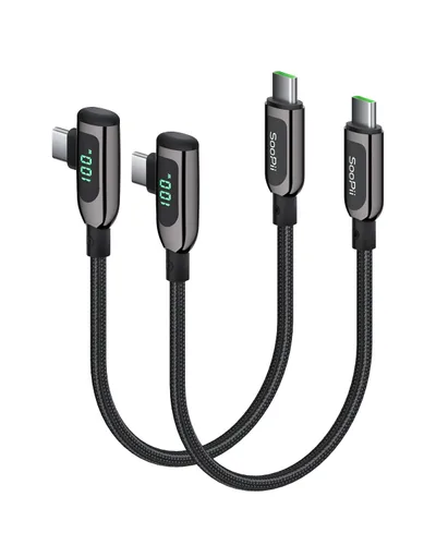 Miniatura 22 de SOOPII 100W Cable USB C a USB C de Ángulo Recto, Cable de Aleación de Zinc de 1 Pie de Tipo-C Trenzado de Nylon con Pantalla LED para iPad