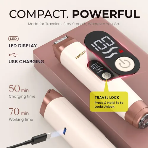 Miniatura 6 de PRITECH Recortadora de bikini para mujer, maquinilla de afeitar eléctrica 2 en 1 sin dolor para piel de seda, afeitadora portátil para mujer, área