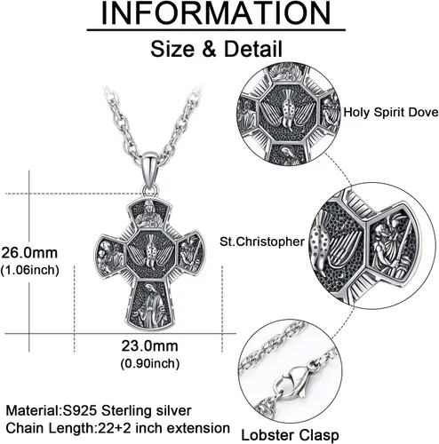 Miniatura 95 de Odinstone Collar de plata de ley 925 con medalla de San Miguel/San Cristóbal/San Benito/Crucifijo de Jesús/San Uriel/Arcángel Rafael para hombres