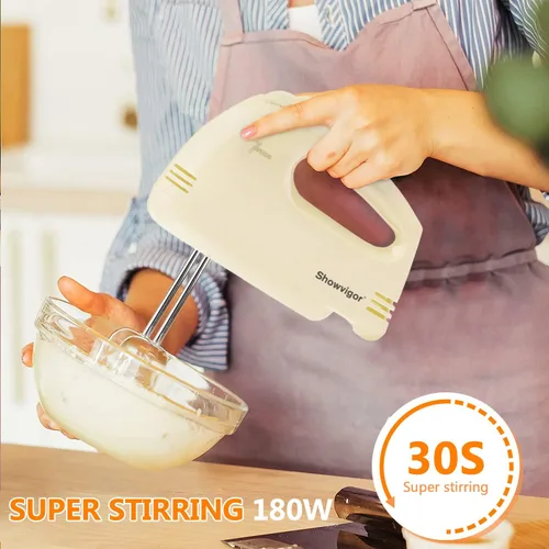 Miniatura 3 de Batidora de mano eléctrica de Showvigor - Mezclador de cocina portátil de 7 velocidades con 5 accesorios de acero inoxidable Batidor, batidor