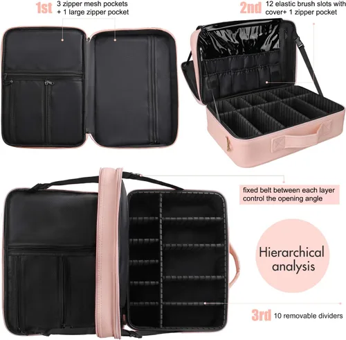 Miniatura 3 de Relavel - Estuche de maquillaje grande, bolsa de maquillaje profesional, estuche de tren de 16.5 pulgadas, organizador de cosméticos de viaje, Rosa