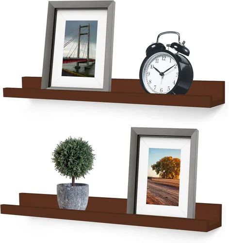 Greenco Estante para fotos, juego de 2 estantes flotantes montados en la pared para dormitorio, sala de estar, cocina, baño, exhibición de Nogal