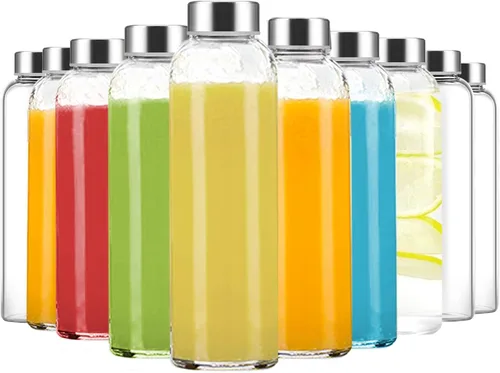 Miniatura 13 de Luxfuel Botellas de vidrio transparente de 24 onzas con tapas, botellas de agua de vidrio reutilizables con tapa de acero inoxidable para jugos