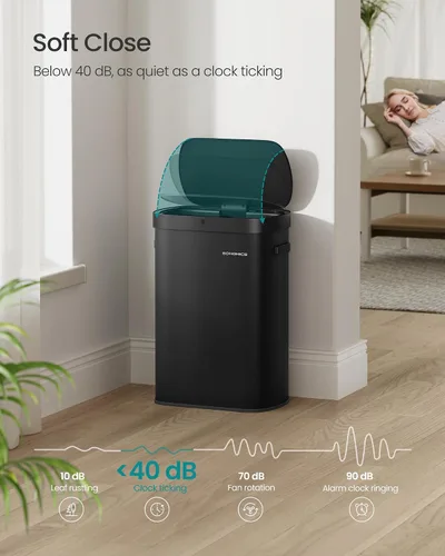 Miniatura 4 de SONGMICS Bote de basura automático con sensor de movimiento, 13 galones (50 L) con tapa de cierre suave, acero inoxidable, onda o táctil para abrir