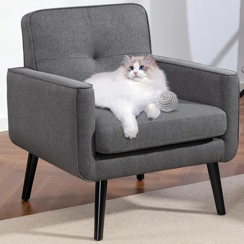 Miniatura 15 de Sillón moderno de acento de mediados de siglo, silla de piel sintética PU con estructura de madera, sillón acogedor para lectura con respaldo cómodo