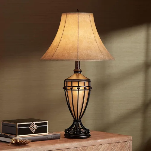 Miniatura 3 de Franklin Iron Works Cardiff - Juego de 2 lámparas de mesa rústicas tradicionales en forma de urna de 33 pulgadas de alto con luz nocturna, jaula