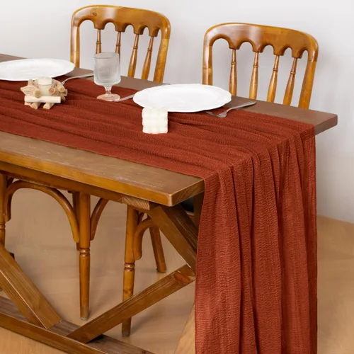 Miniatura 2 de Socomi Camino de mesa de gasa de terracota de 3 piezas, gasa de verano de 120 pulgadas, rústico bohemio, camino de tela de queso para bodas