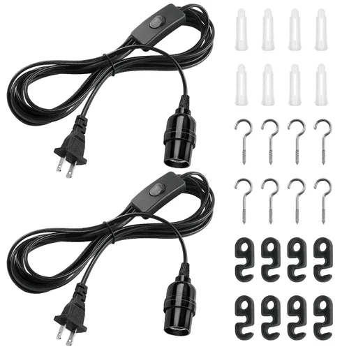 Miniatura 11 de DiCUNO Cable de extensión de linterna colgante E26, lámpara de control de interruptor de cable en línea para enchufar y apagar, 6.6 pies, negro