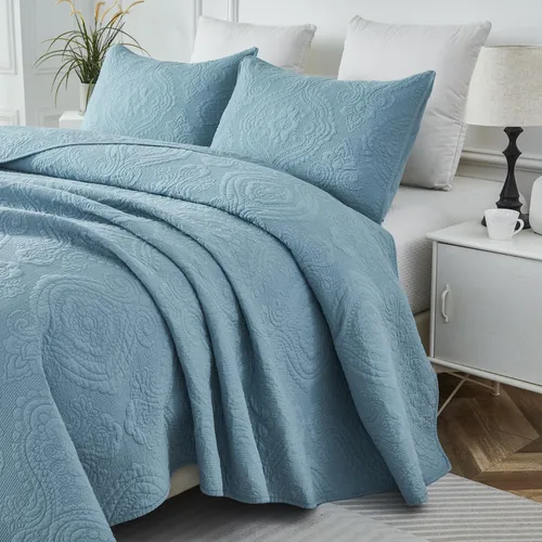 Miniatura 14 de Brandream Juego de Ropa de Cama Acolchado con Medallón de Lujo Tamaño King de Algodón Estilo Granja Juego de Edredón Tamaño Queen Colcha Matelassé