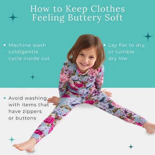 Miniatura 99 de Posh Peanut Pijamas para niñas, suaves, de viscosa de bambú para niños, pijamas a juego de manga larga para niñas