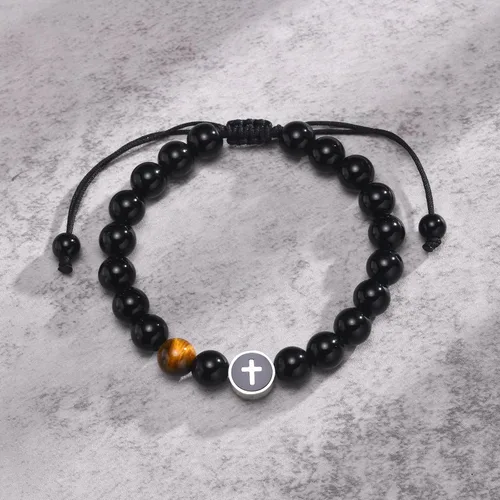Miniatura 4 de JAYUMO Pulsera de cuentas ajustable con cuentas de ojo de tigre de piedra natural para hombre y mujer