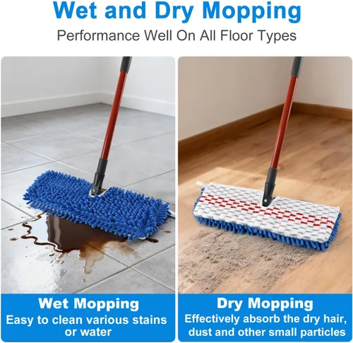 Miniatura 5 de Juego de trapeador de polvo de microfibra para limpieza de pisos, trapeador plano para limpieza en húmedo y seco, lavable para mopa de piso de Azul