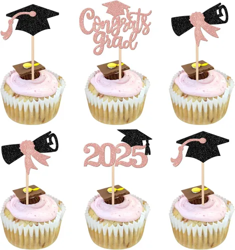 Miniatura 47 de 1 pieza de decoración para pastel de clase 2025 con purpurina, tapa de graduación 2025, decoración de pastel de felicitaciones para 2025, decoración