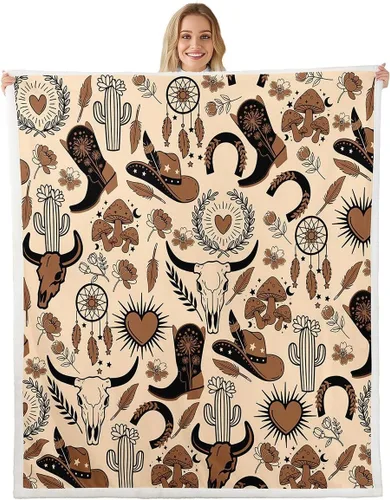 Manfei Manta de vaquero estilo americano occidental para niños y adolescentes, decoración de habitación de estilo retro, con botas de vaquero de