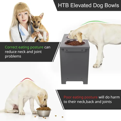 Miniatura 6 de HTB Cuencos Elevados para Perros, Soporte de Cuenco Elevado para Perros con 2 Cuencos de Acero Inoxidable, Cuencos Elevados para Perros