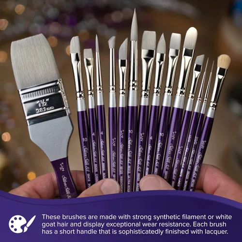Miniatura 6 de Silver Brush Limited 8801-6 Silver Silk 88 - Pincel plano para acrílico, acuarela, gouache, tintas y tintes, tamaño 6, mango largo