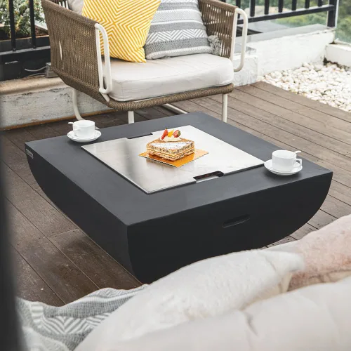 Miniatura 8 de Aurora - Mesa de fuego para exteriores, hoguera de hormigón fundido de 34 x 34 pulgadas, incluye rocas de lava de 45,000 BTU chimenea al aire libre