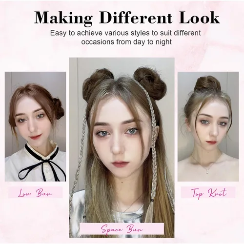 Miniatura 4 de REECHO Piezas de cabello Space Bun, 2 extensiones de moño mini con clip de pinza en extensiones de moño falsas de orejas de gato y desordenadas