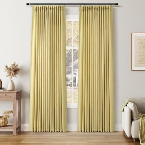 Miniatura 75 de Juego de 2 paneles de cortinas de ventana de cocina beige de 24 pulgadas de largo, con textura de lino, plisadas, filtrantes de luz, semi pequeñas