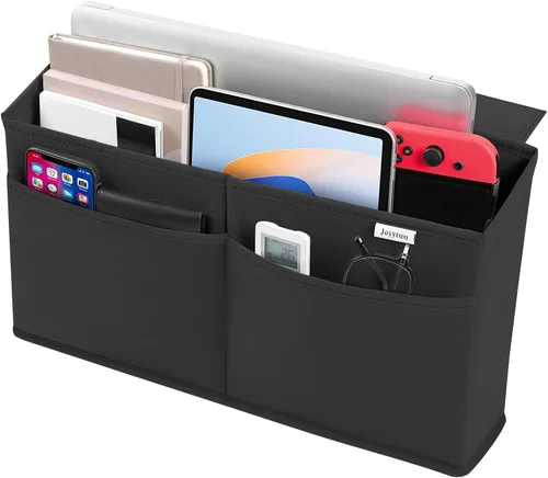Miniatura 10 de Organizador colgante lateral de escritorio, bolsa de almacenamiento adhesiva con bolsillos para revista, iPad, cuaderno, para mesas auxiliares