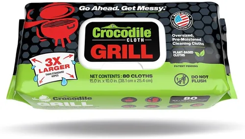 Crocodile Cloth Grill - 80 toallitas de limpieza a base de plantas (15 x 10 pulgadas). Seguras en la piel y en múltiples superficies. Infundidas con