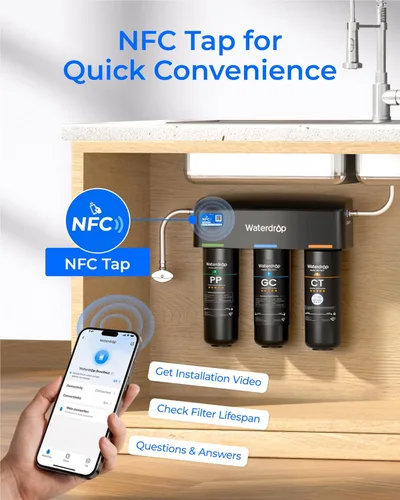 Miniatura 8 de Waterdrop TSA filtro de agua de 3 etapas debajo del fregadero, conexión directa al grifo del hogar, elemento certificado NSF/ANSI 42, EE.UU. Tech