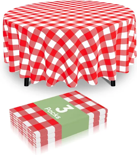 Miniatura 17 de Smiry Paquete de 3 Manteles Desechables de Cuadros Gingham Color Caqui - 54" x 72" Mantel de Plástico de Servicio Pesado, Cubiertas de Mesa